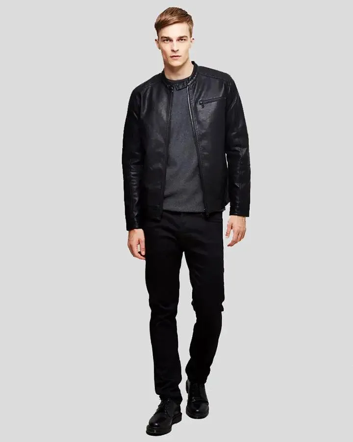 Eric Black Leather Racer Jacket