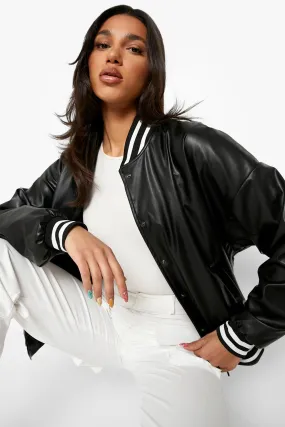 Faux Leather Varsity Bomber Jacket