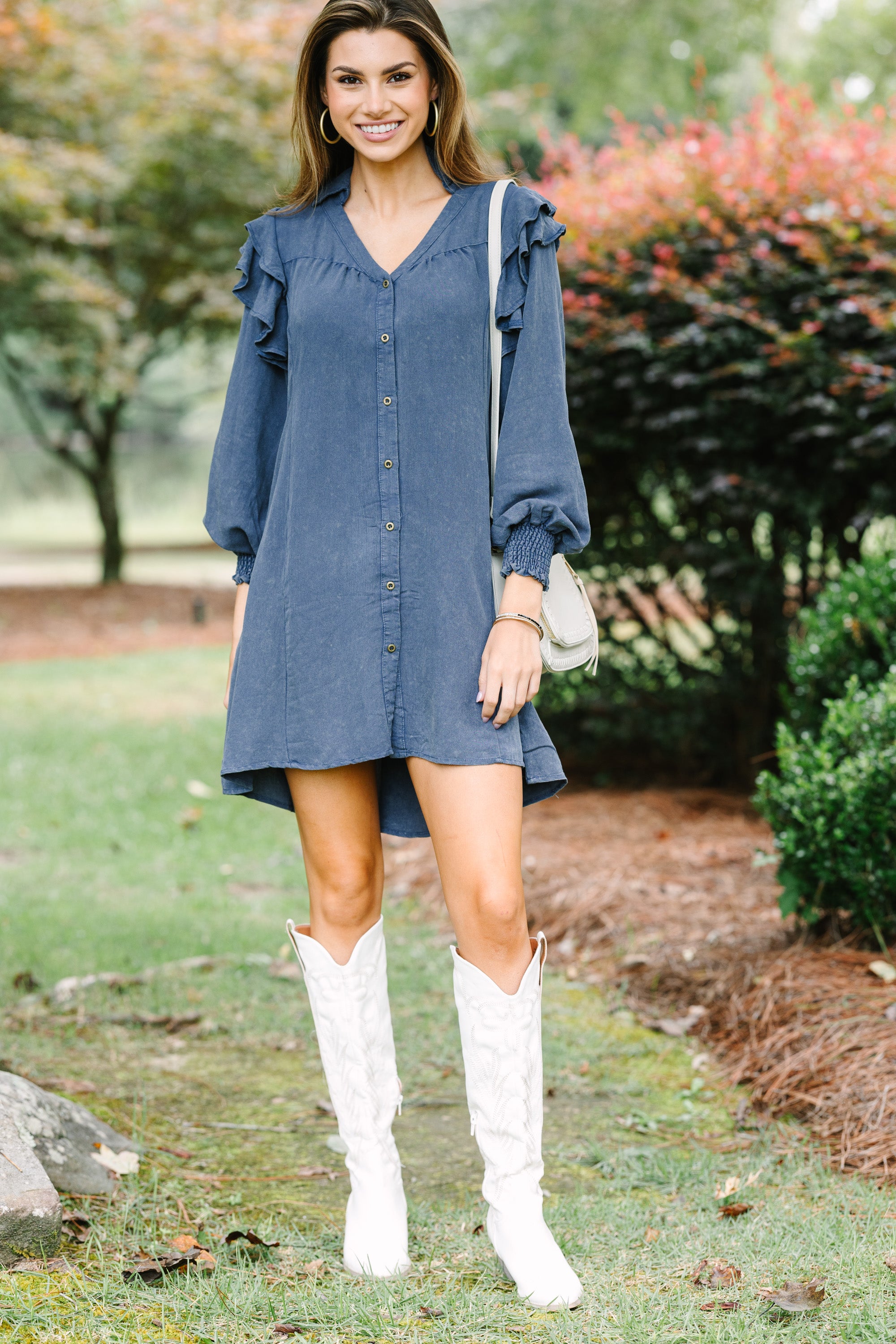 Feeling In Love Navy Blue Ruffled Dress