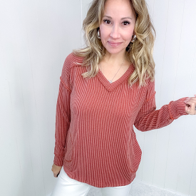 First and Foremost Rust Rib Knit Long Sleeve Top