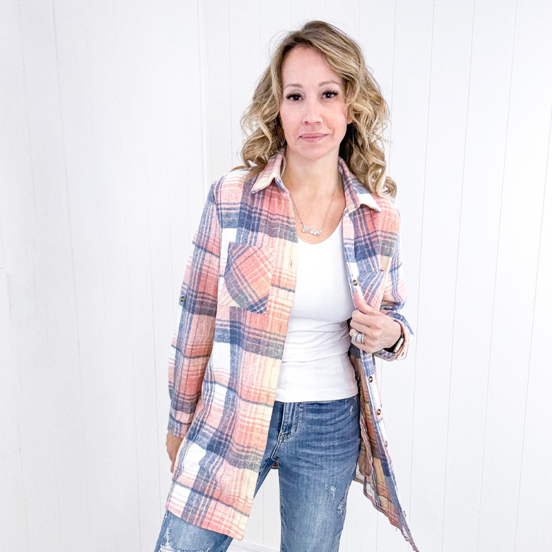 Flannel Lumber Jill Plaid Button Down Longline Jacket