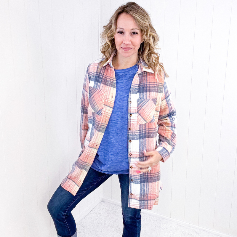 Flannel Lumber Jill Plaid Button Down Longline Jacket