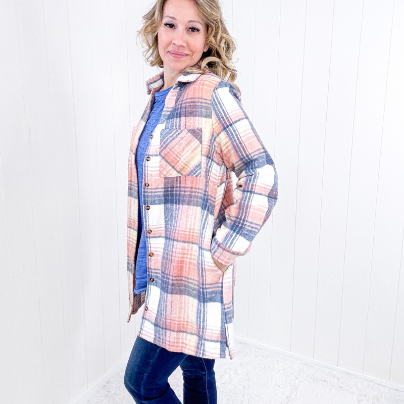 Flannel Lumber Jill Plaid Button Down Longline Jacket