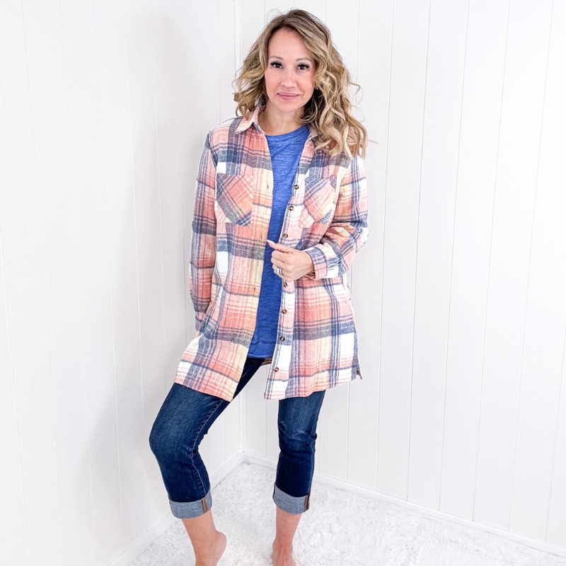 Flannel Lumber Jill Plaid Button Down Longline Jacket