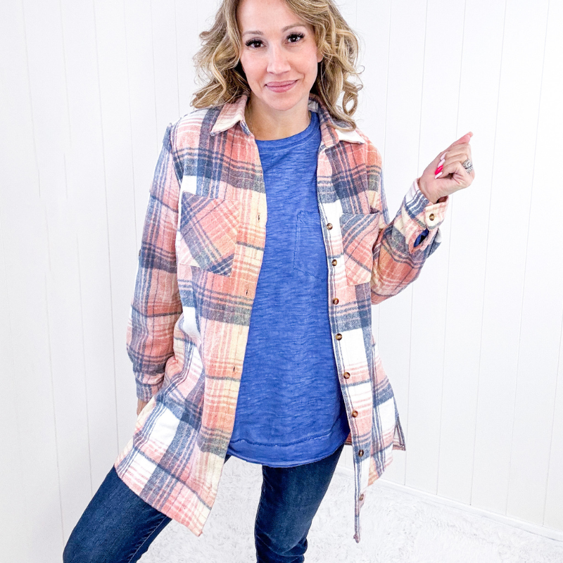 Flannel Lumber Jill Plaid Button Down Longline Jacket