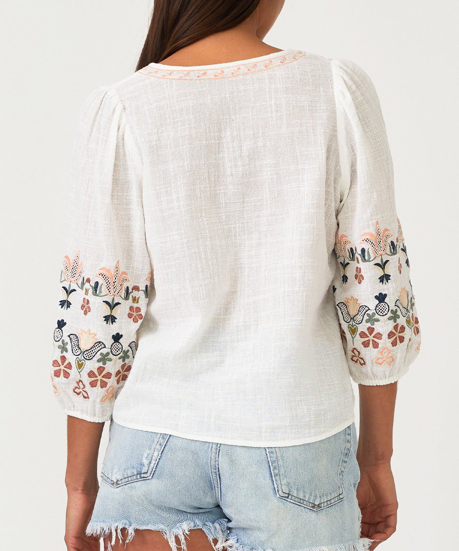 Floral Tie Front Top - Natural/Coral