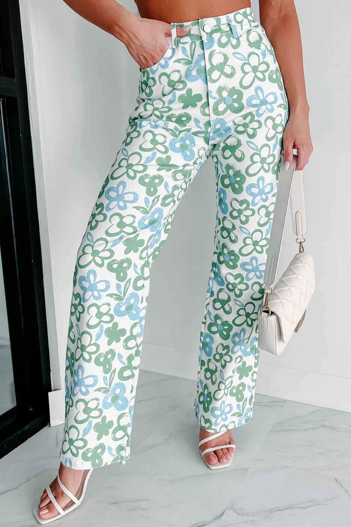 Flower Power Wide Leg Floral Pants (White Multi)