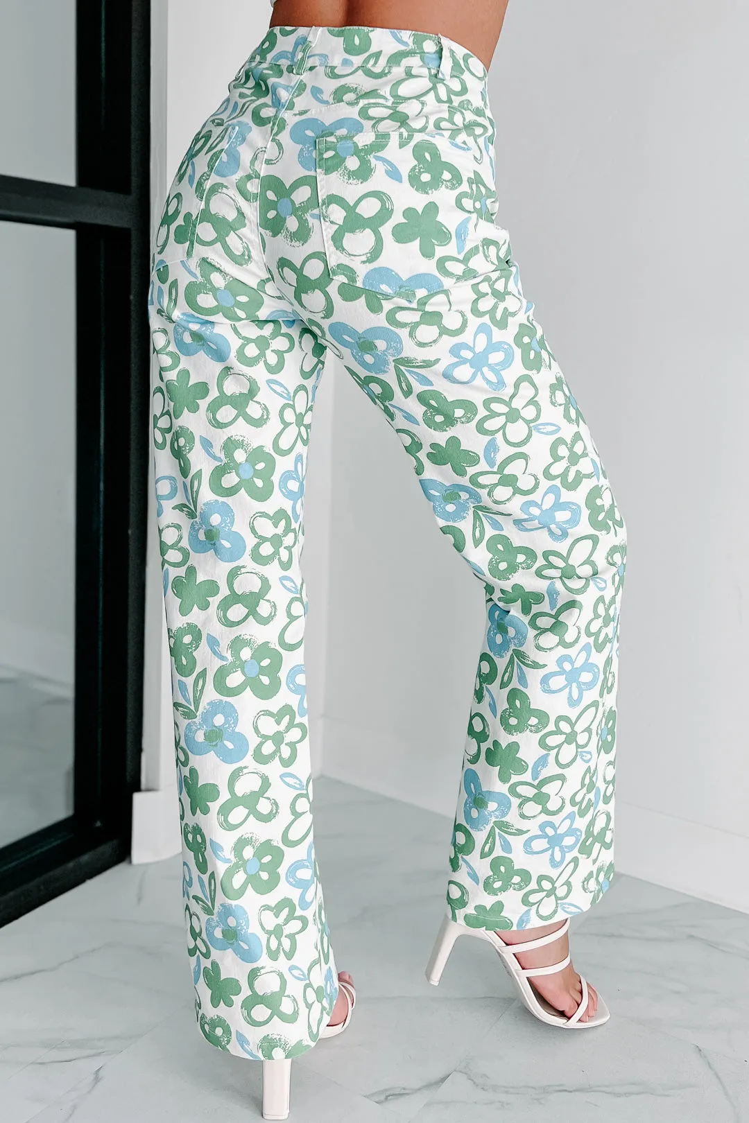 Flower Power Wide Leg Floral Pants (White Multi)