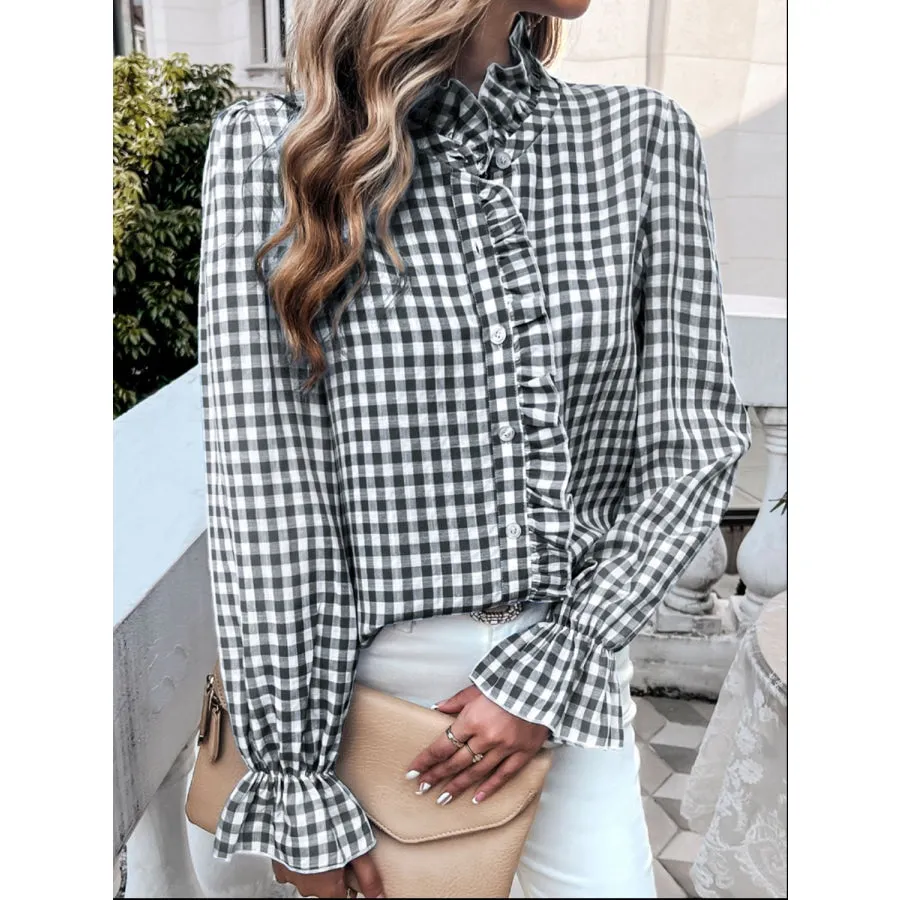 Frill Ruffled Plaid Long Sleeve Shirt