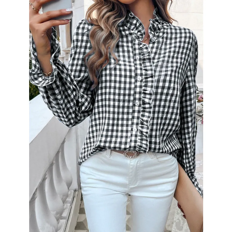 Frill Ruffled Plaid Long Sleeve Shirt