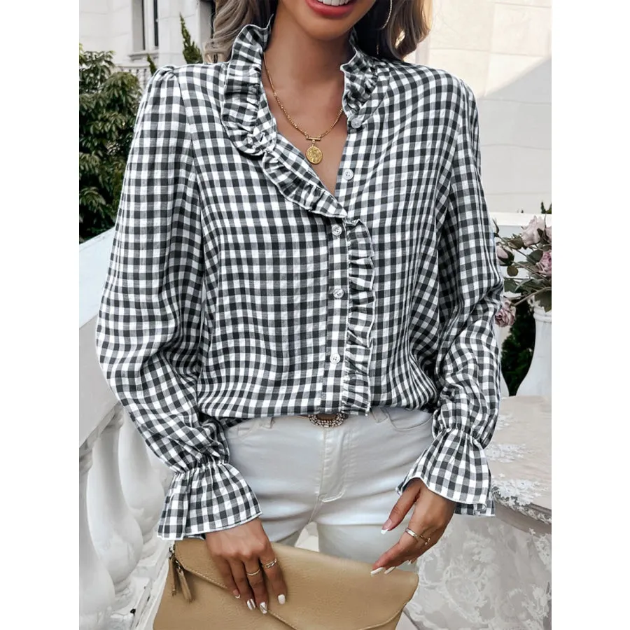 Frill Ruffled Plaid Long Sleeve Shirt