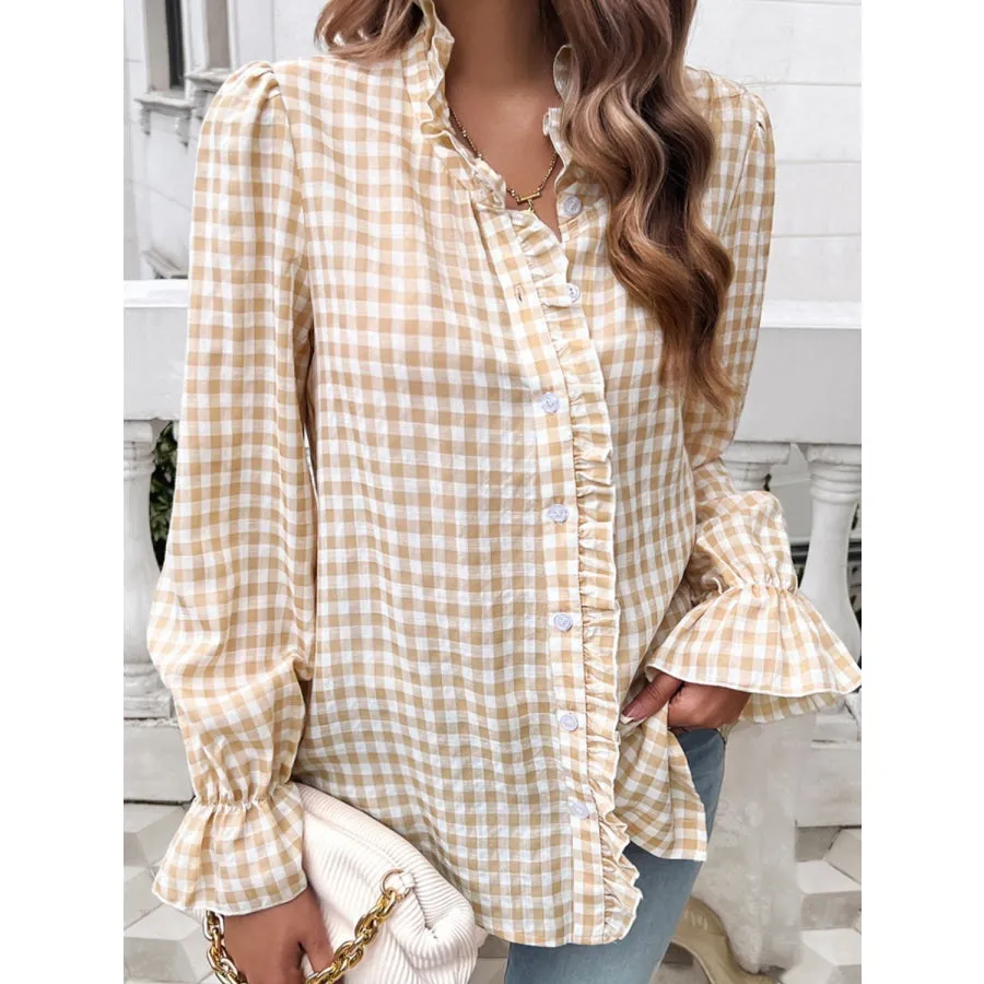 Frill Ruffled Plaid Long Sleeve Shirt