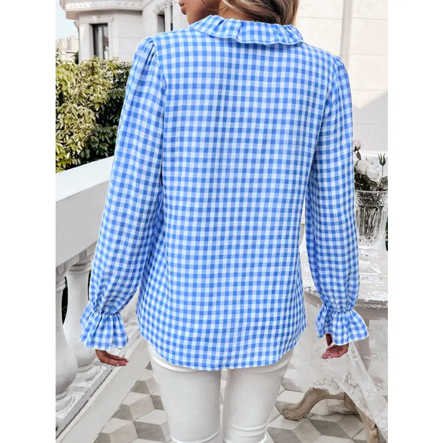 Frill Ruffled Plaid Long Sleeve Shirt