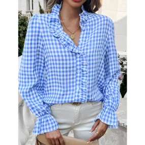 Frill Ruffled Plaid Long Sleeve Shirt