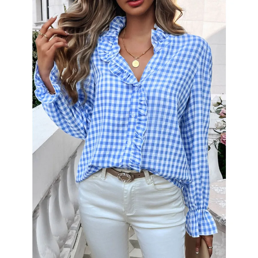 Frill Ruffled Plaid Long Sleeve Shirt