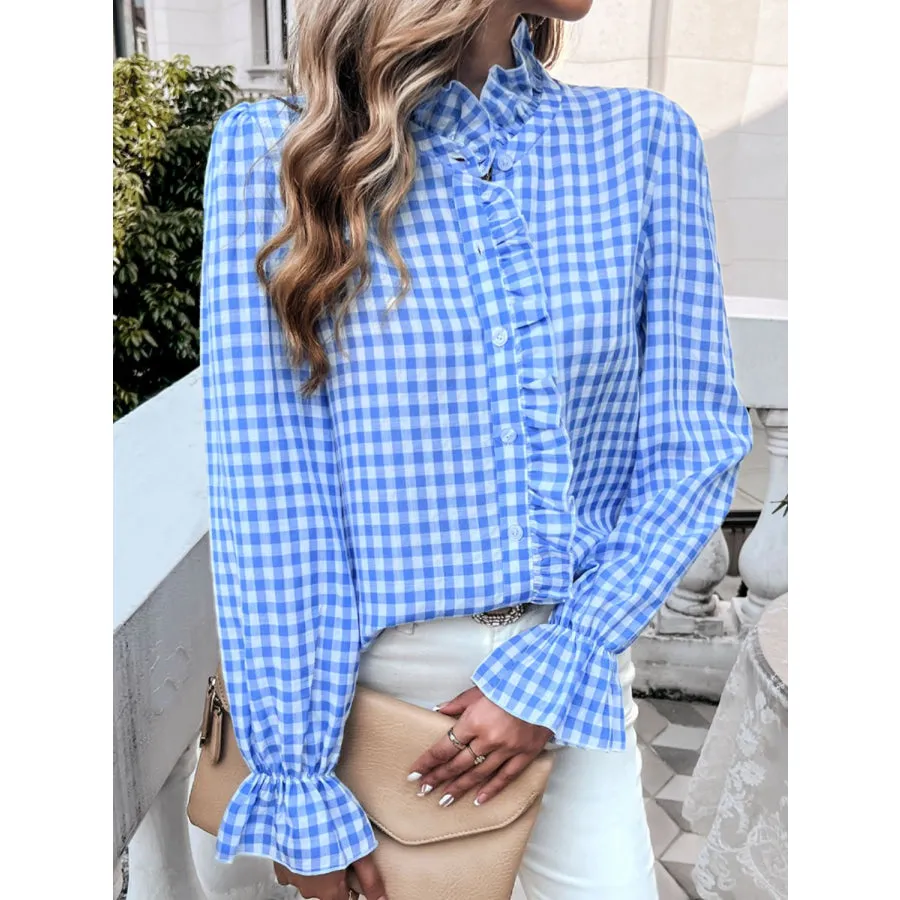 Frill Ruffled Plaid Long Sleeve Shirt