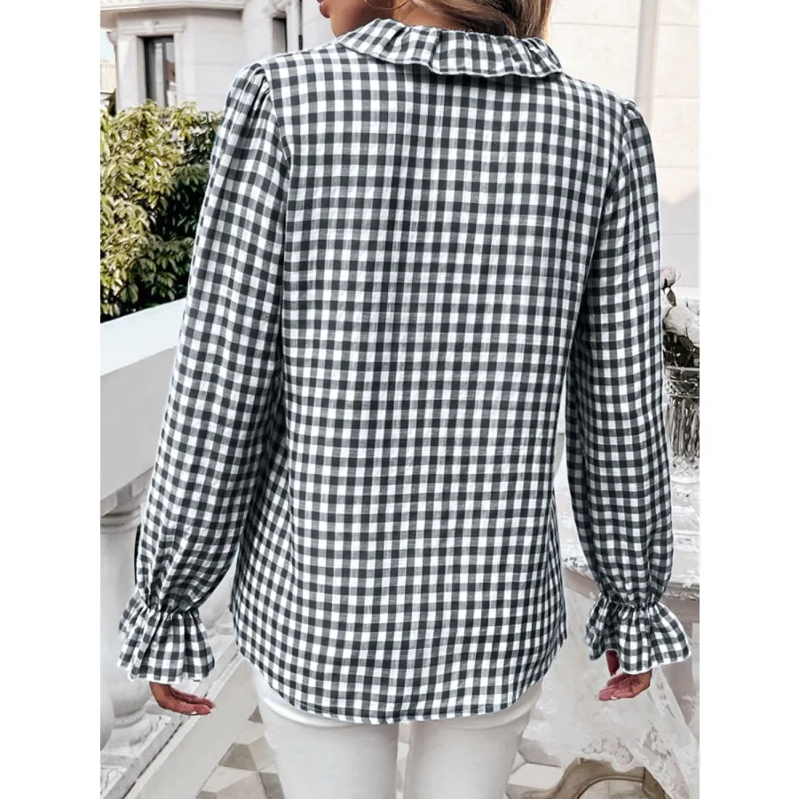 Frill Ruffled Plaid Long Sleeve Shirt