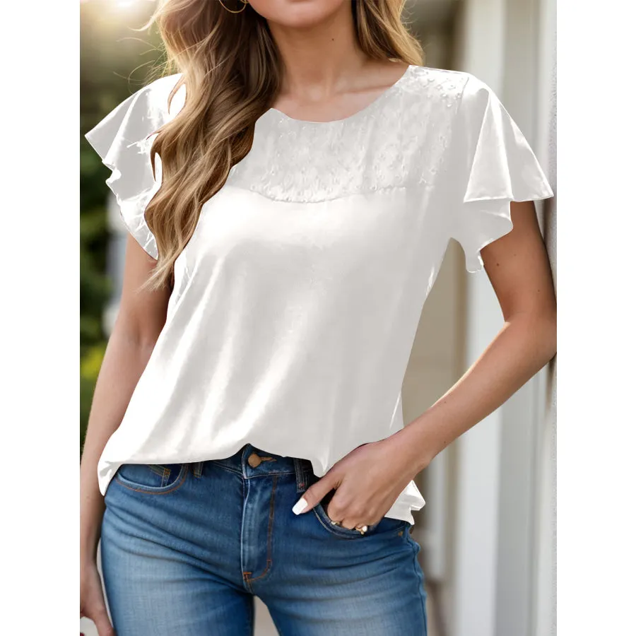 Full Size Ruffled Round Neck Short Sleeve Blouse