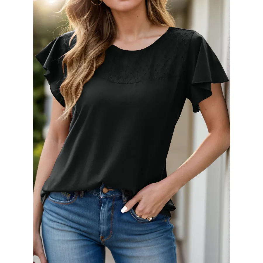 Full Size Ruffled Round Neck Short Sleeve Blouse