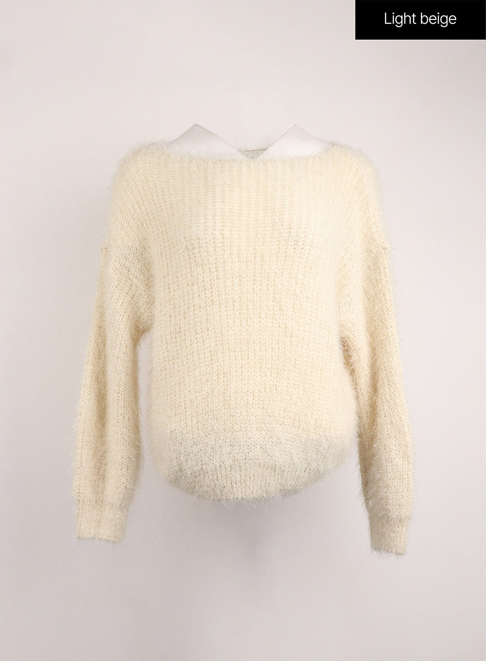 Fuzzy Boat Neck Knit Sweater IJ410