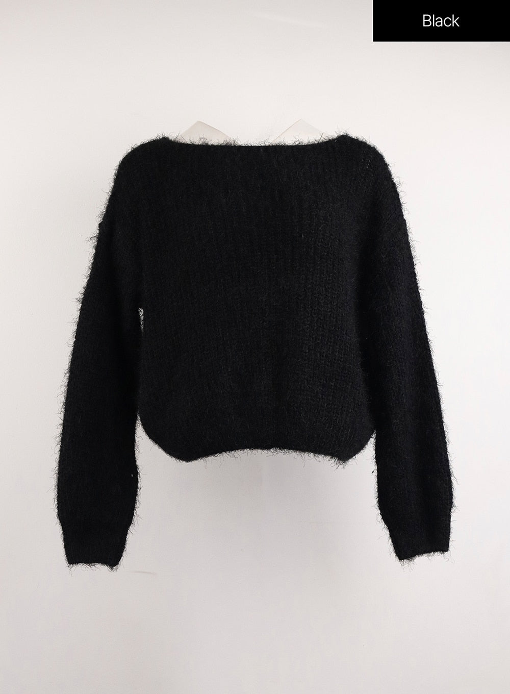 Fuzzy Boat Neck Knit Sweater IJ410