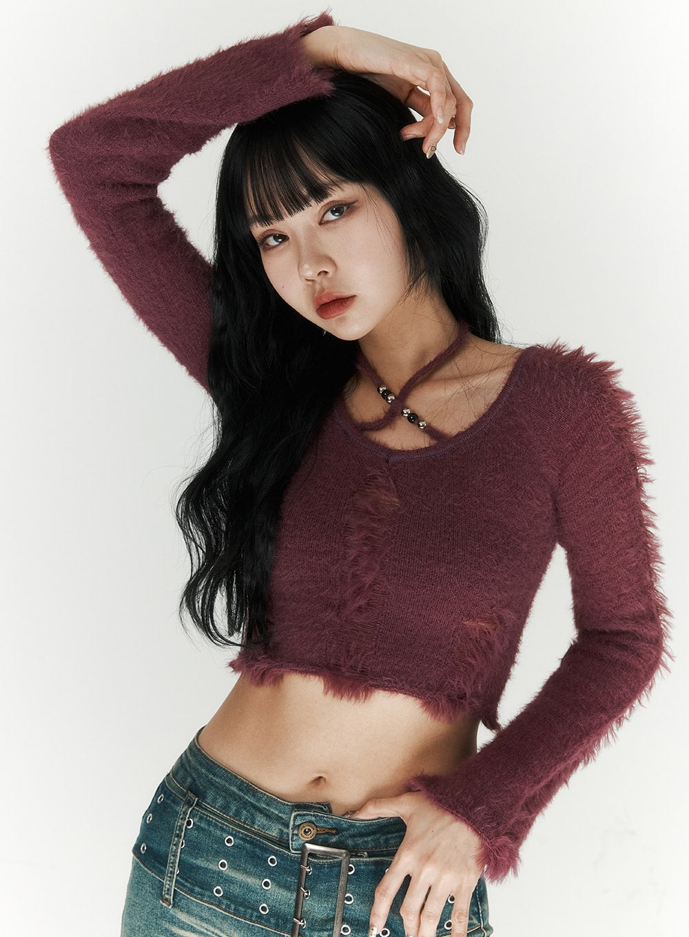 Fuzzy Ripped Crop Sweater CJ419