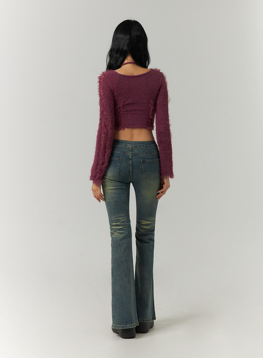 Fuzzy Ripped Crop Sweater CJ419