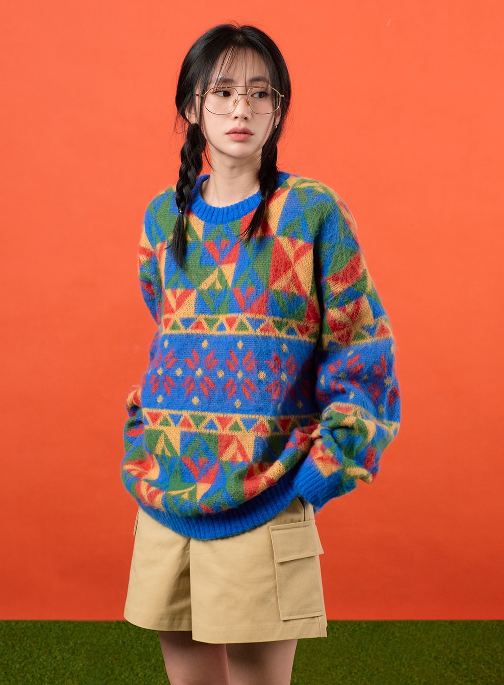 Geometric Patterned Knit Sweater OF405