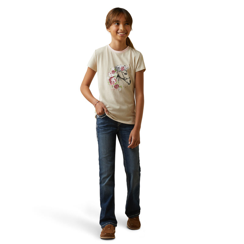 Girl's Flora Tee in Oatmeal