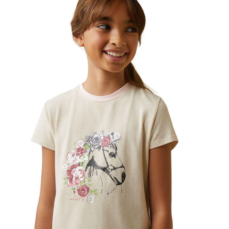 Girl's Flora Tee in Oatmeal