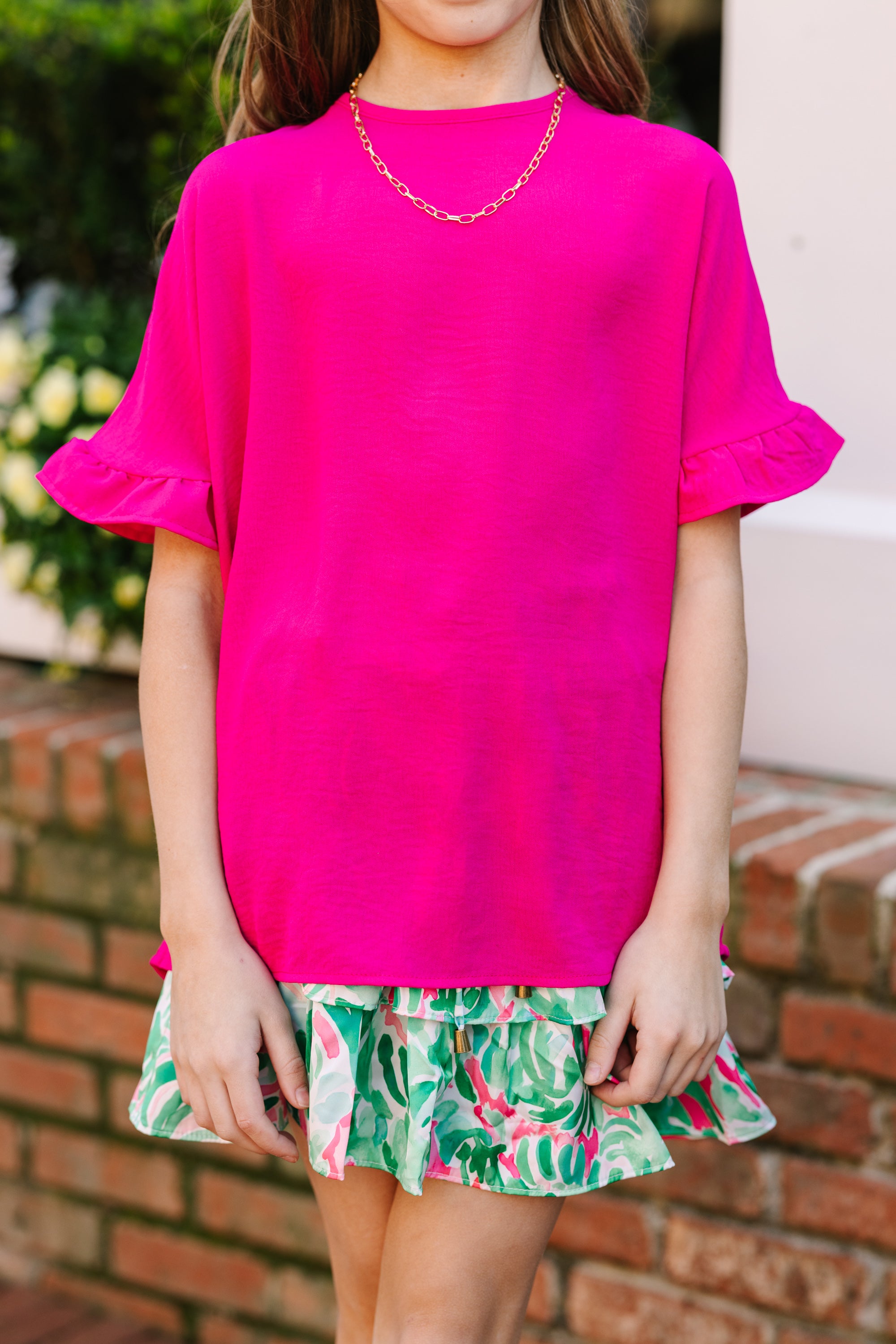 Girls: All I Ask Fuchsia Pink Ruffled Top