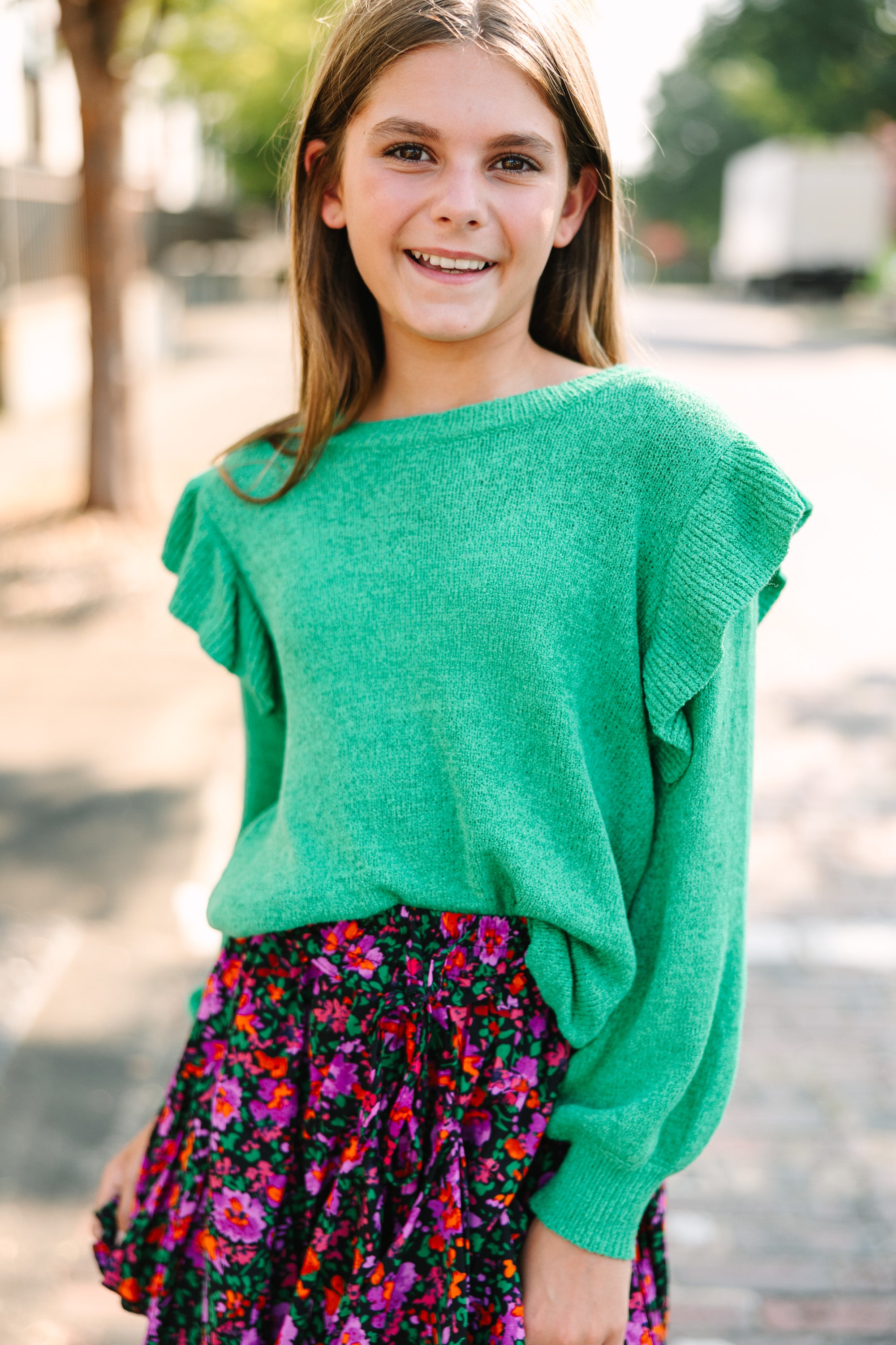 Girls: Give Me A Call Emerald Green Ruffled Blouse