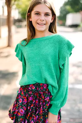 Girls: Give Me A Call Emerald Green Ruffled Blouse