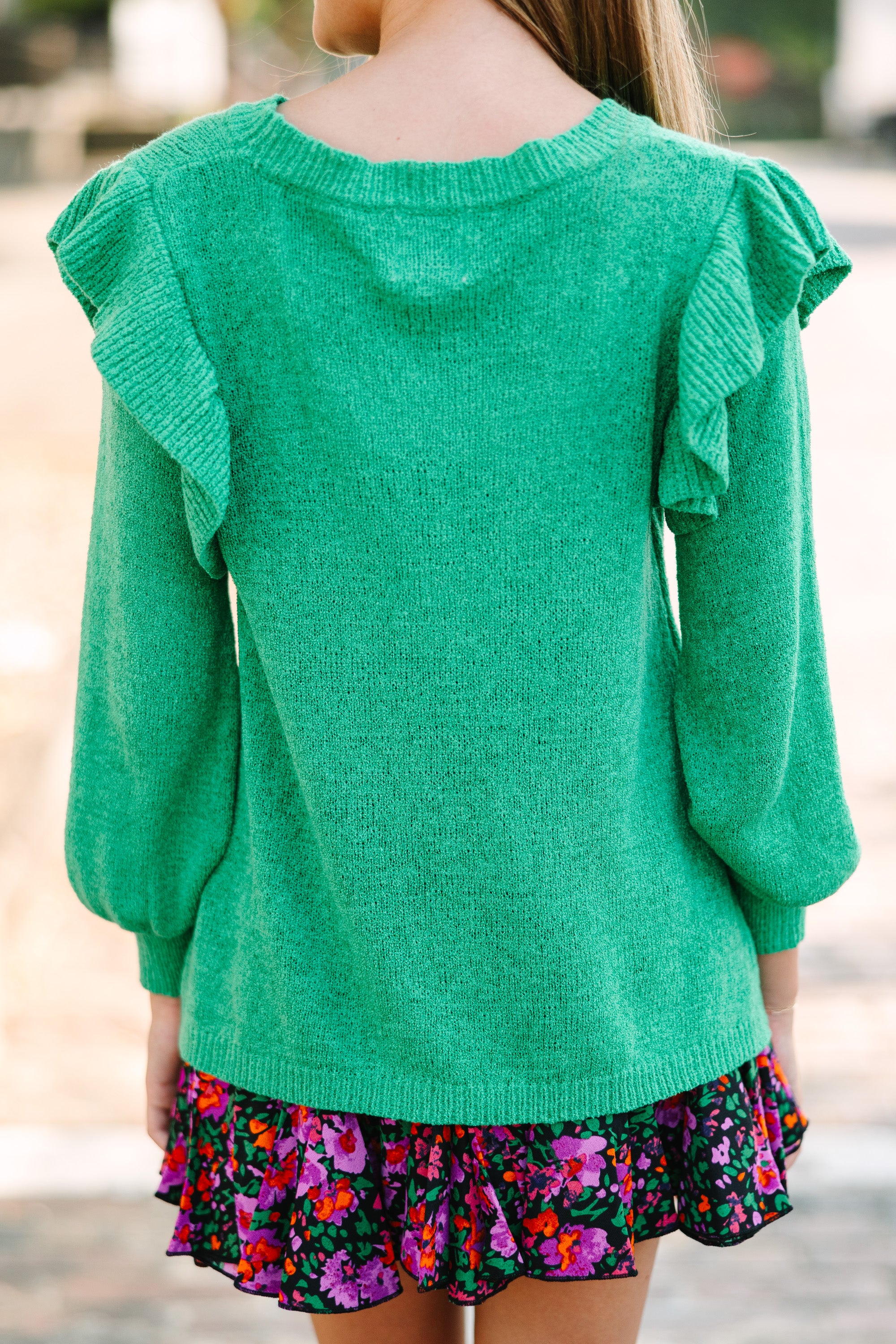 Girls: Give Me A Call Emerald Green Ruffled Blouse