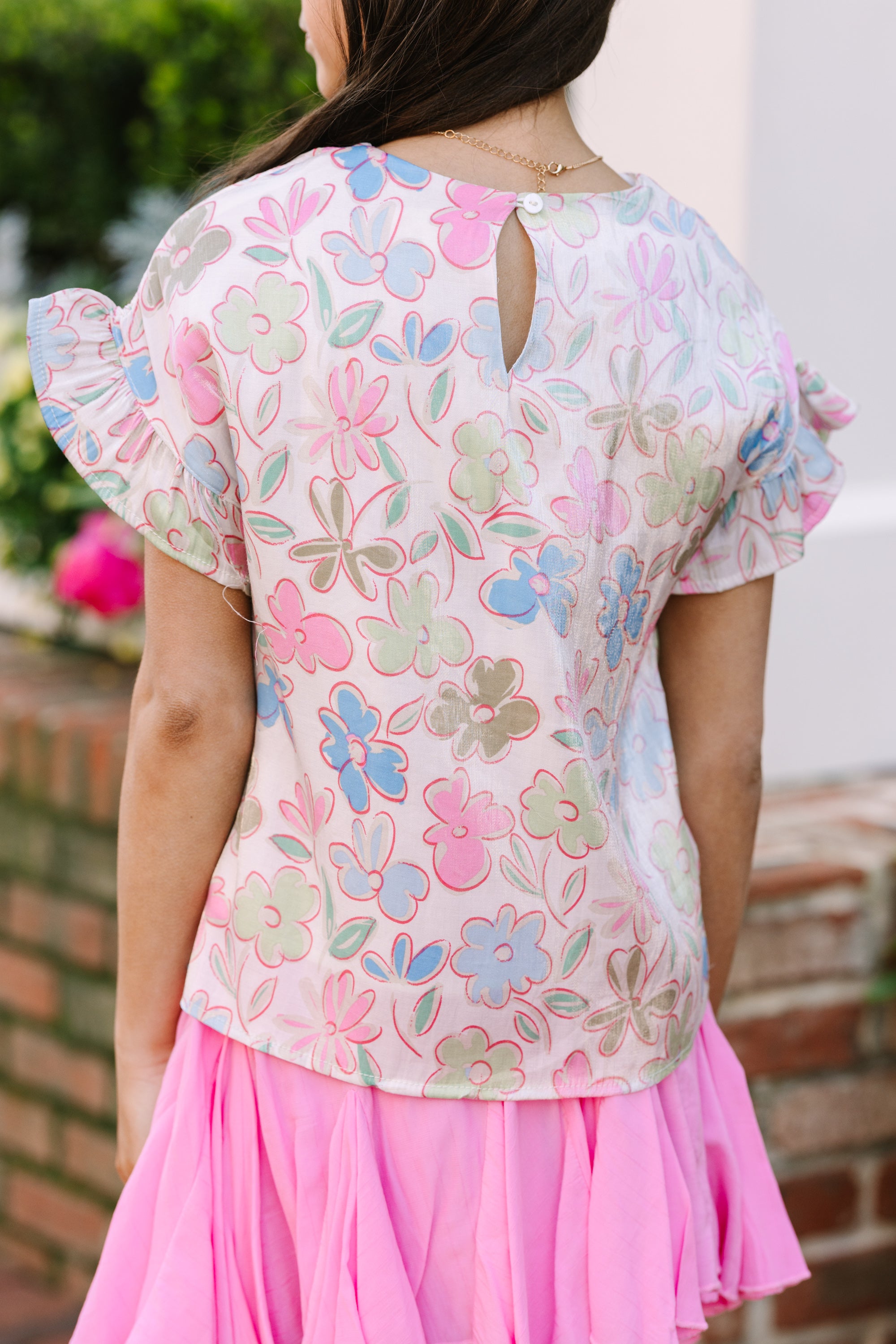 Girls: So Dreamy Blue Floral Ruffled Blouse