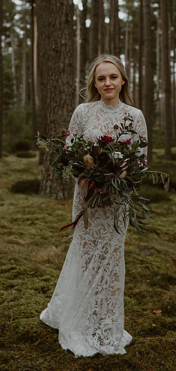 Halter Tulle Lace Long Sleeve See-through Mermaid Wedding Dresses.DB10095