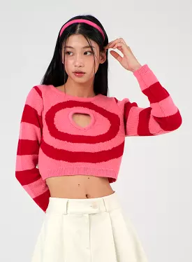 Heart Cut-Out Sweater Crop Knit Sweater IJ403