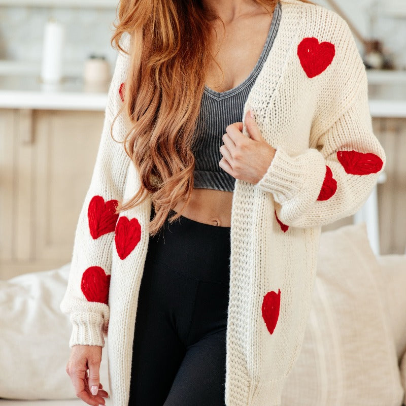 Hearts and Cream Sweater Long Cardigan