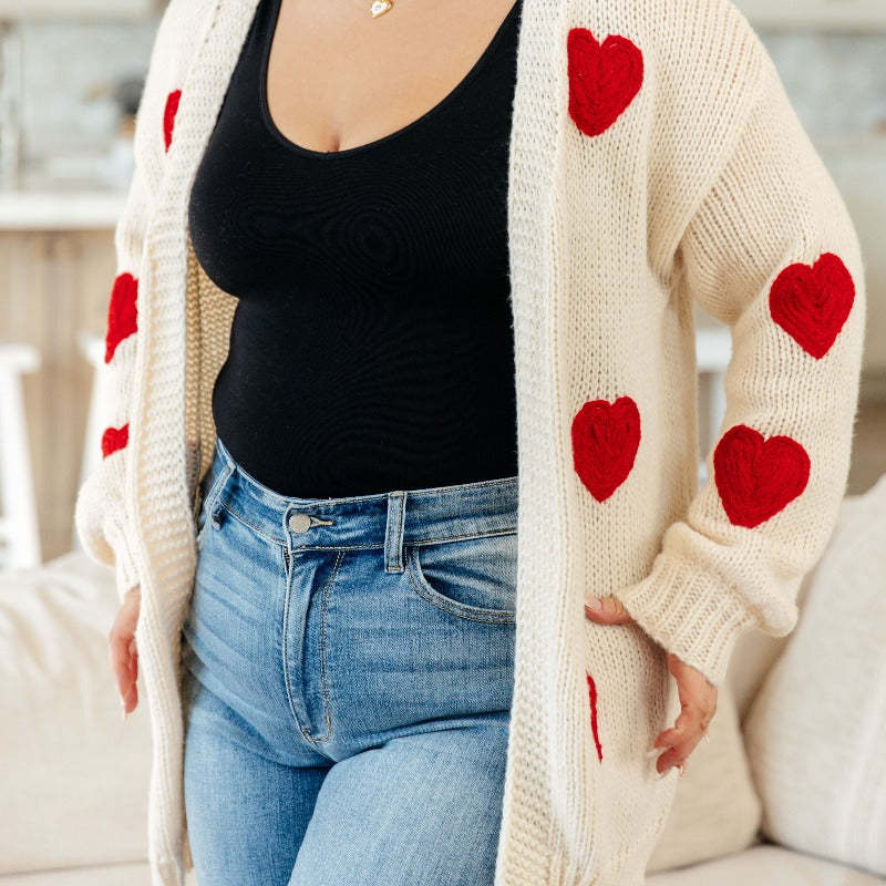 Hearts and Cream Sweater Long Cardigan