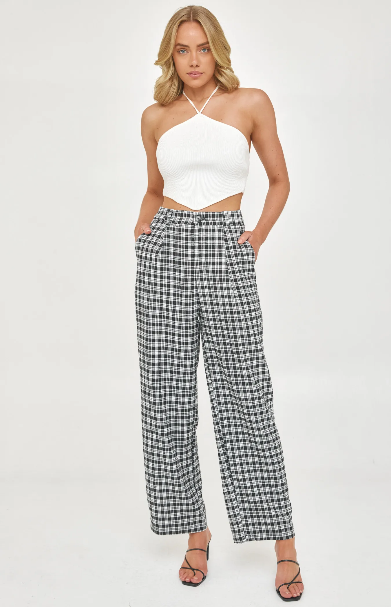 High Waisted Wide Leg Checkered Pants (WPA222B)