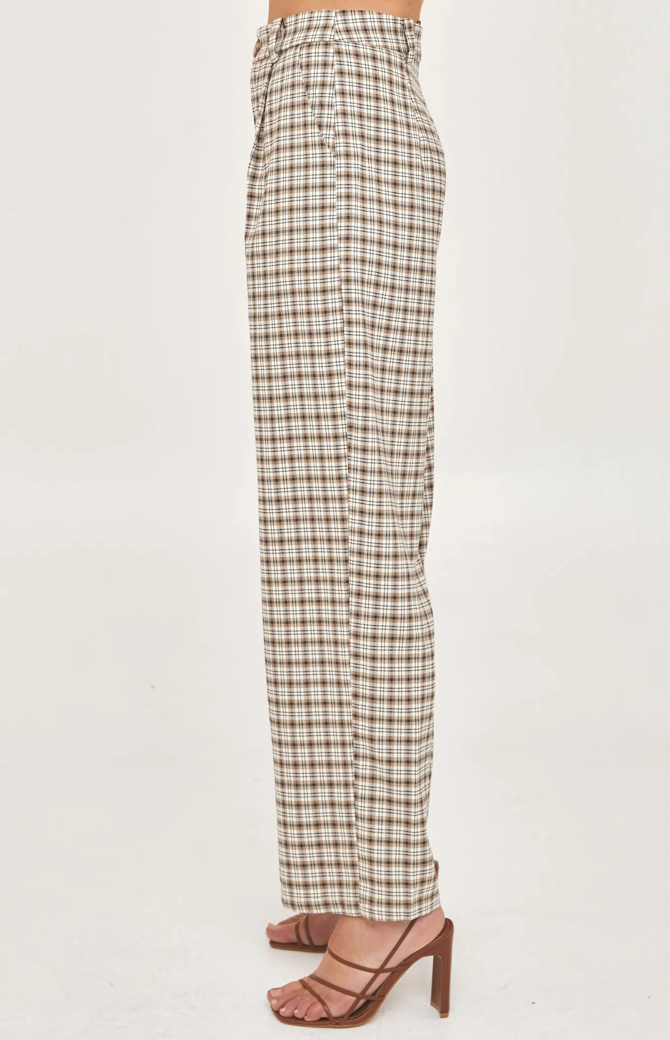 High Waisted Wide Leg Checkered Pants (WPA222B)