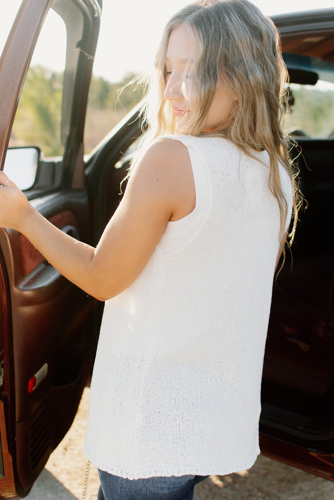 Ivory Sleeveless Knit Cardigan