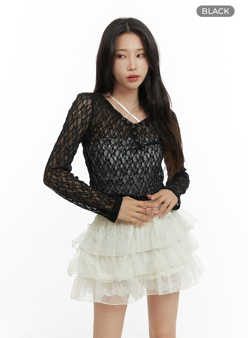 Lace V-Neck Long Sleeve Top CM427