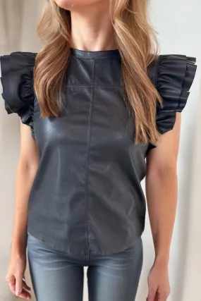 Leather Ruffled Sleeve Top - Ships 3/8.