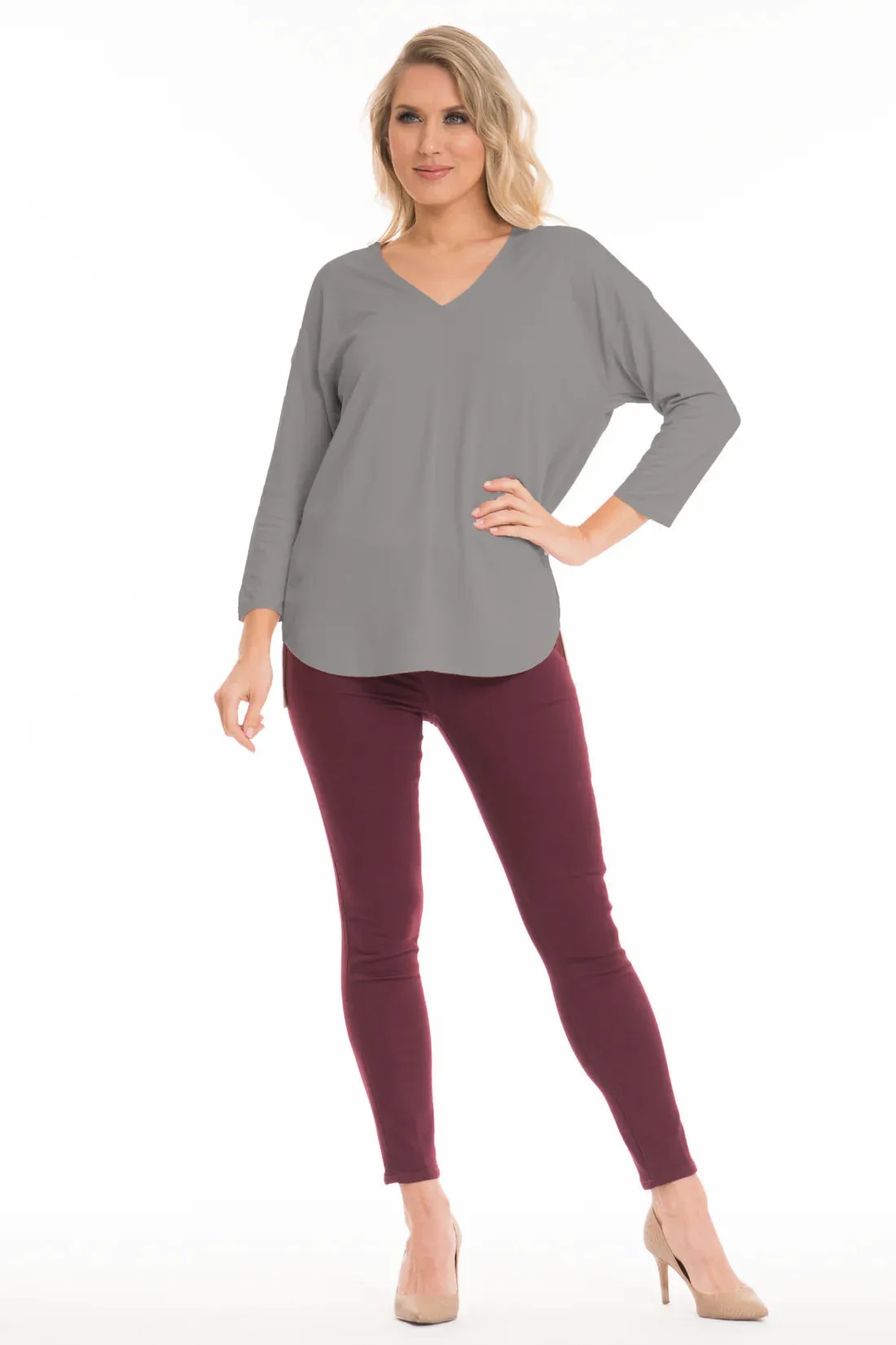 Lior 3/4 Sleeve Zelda V Neck Center Seam - (ten colors)