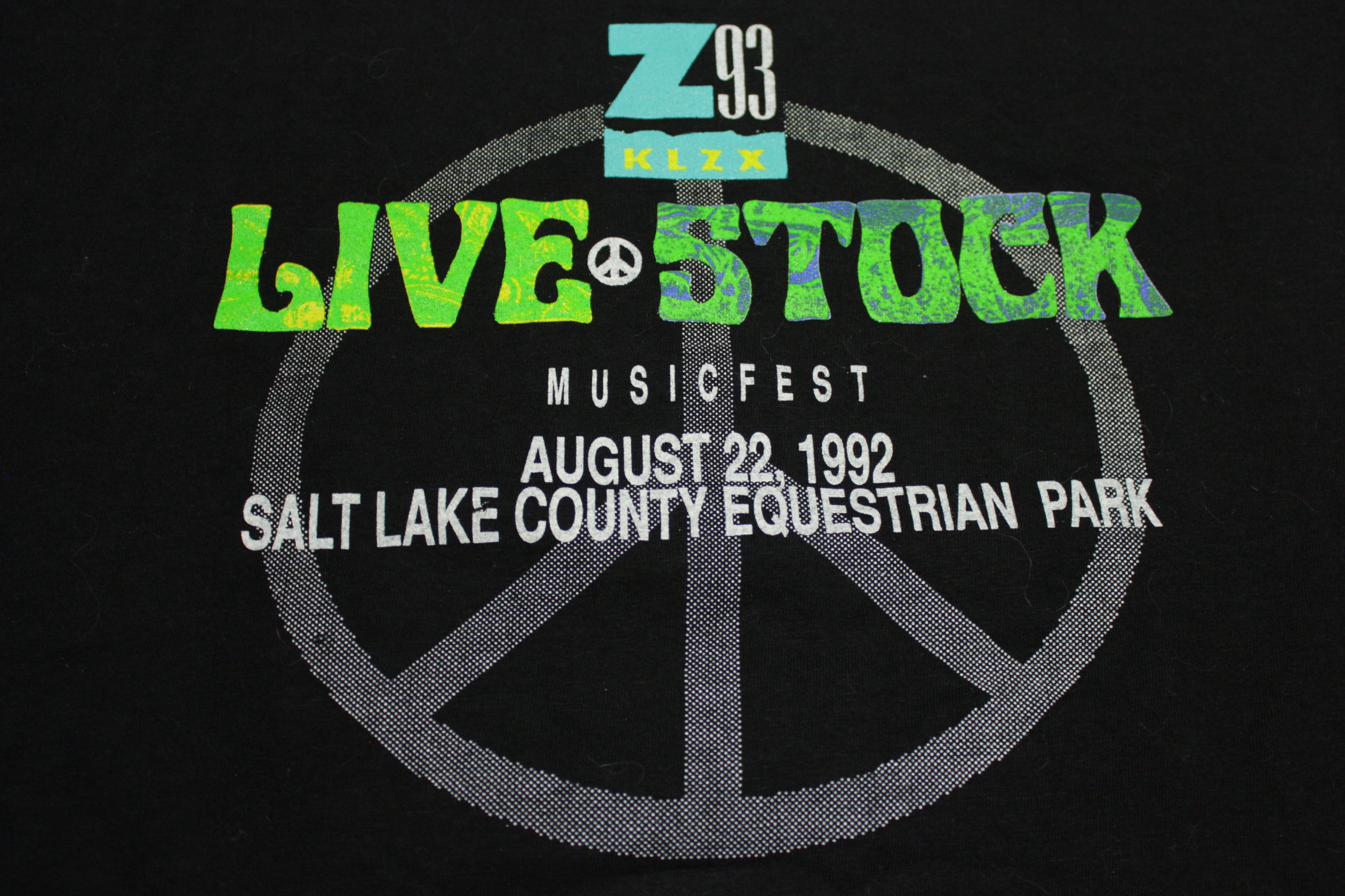 Live Stock 1992 Vintage KLZX Z93 Utah Rock Fest T-Shirt