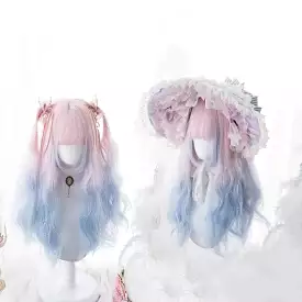 Lolita Pink Blue Gradient Long Curly Wig MK15369