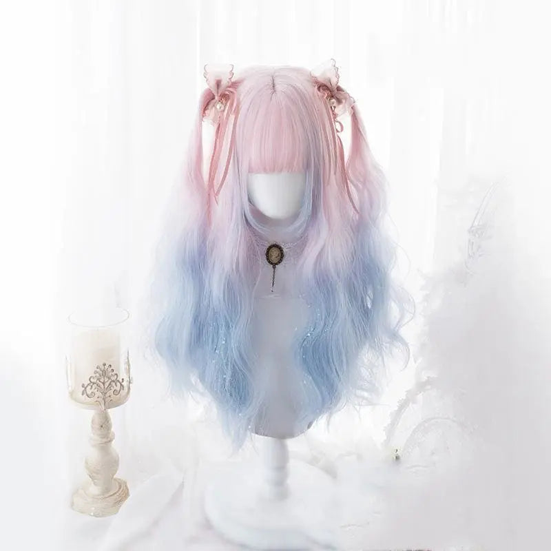 Lolita Pink Blue Gradient Long Curly Wig MK15369