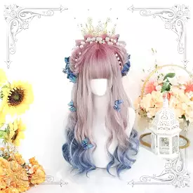 Lolita Pink Blue Gradient Long Curly Wig MK15518