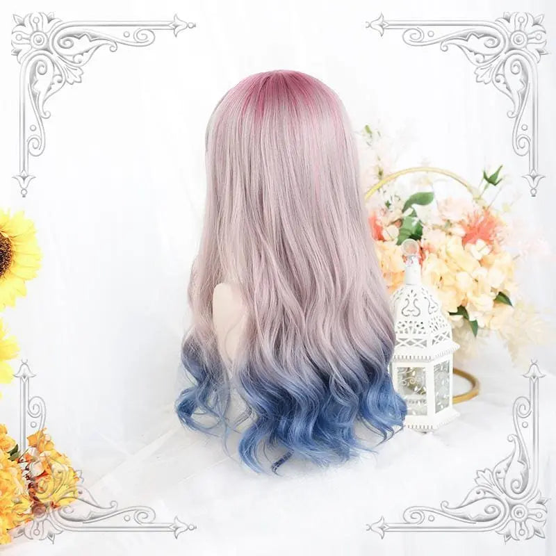 Lolita Pink Blue Gradient Long Curly Wig MK15518